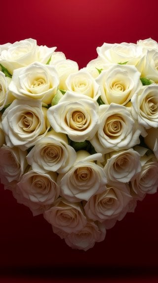 White heart of roses on a red background Wallpaper