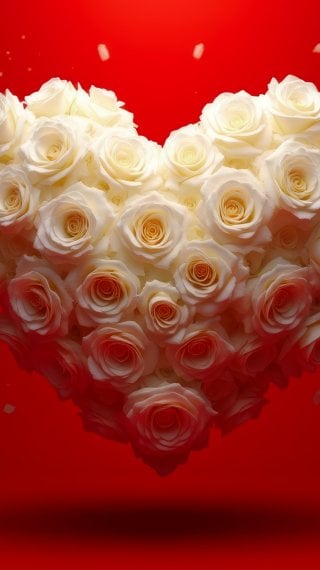 Heart of white roses floating on a red background Wallpaper
