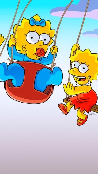 Bart, Maggie and Lisa Simpson swinging Wallpaper