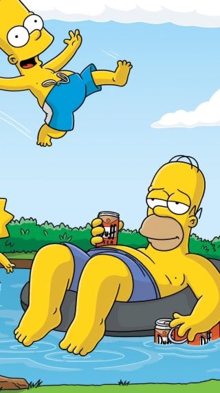Familia Simpson disfrutando de un día de verano en un lago Fondo de pantalla