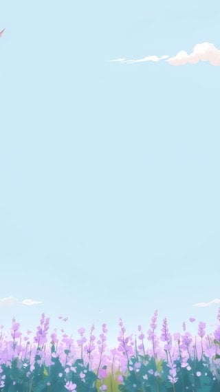 Arte de paisaje de campo de flores en primavera con nubes en el cielo Fondo de pantalla