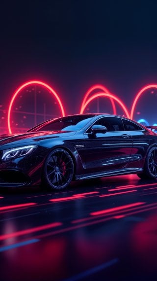 Futuristic road sports car with neon lights Wallpaper