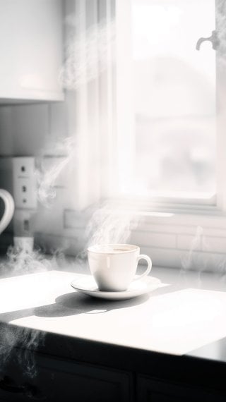 A quiet morning coffee at home in front of a window with natural light Wallpaper