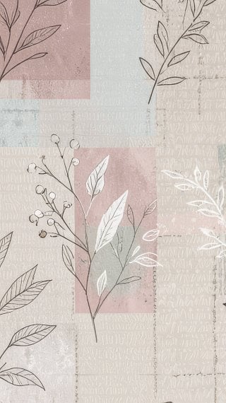 Diseño botánico floral y racimos de hojas con cuadros texturizados de colores pastel claro Fondo de pantalla
