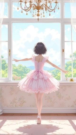 Niña bailarina de ballet en una habitación vintage ilustración Fondo de pantalla