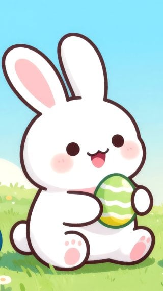 Cartoon Easter Bunny Holding Colorful Eggs – Spring Wallpaper