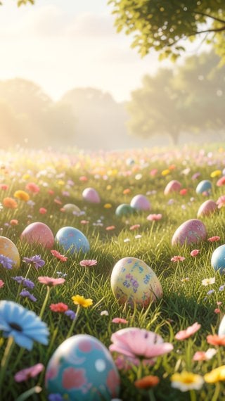 Flower Field with Easter Eggs – Spring Wallpaper