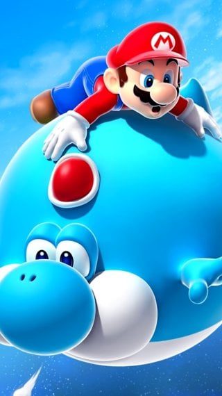 Mario on Yoshi's Balloon in Super Mario Galaxy 2 Wallpaper