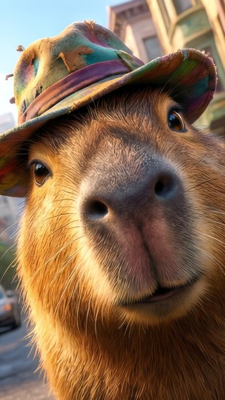 Realistic 3D Capybara with Hat on a San Francisco Street Wallpaper