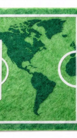 Miniature Soccer Field with World Map Made of Felt Wallpaper