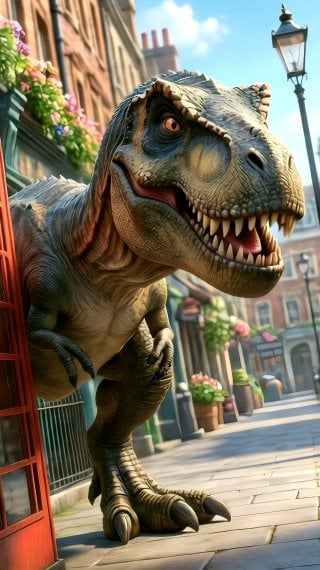 Realistic 3D Dinosaur on a London Street Wallpaper