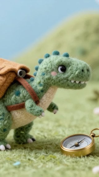 Dinosaurio explorador miniatura de fieltro - estilo aesthetic artesanal Fondo de pantalla