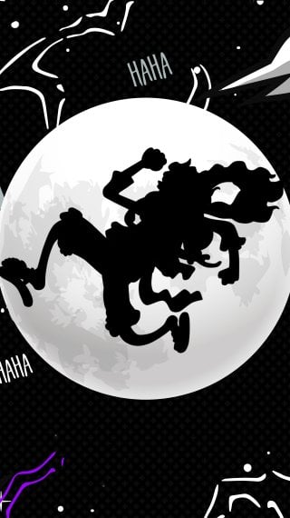 Luffy Gear 5 saltando junto a la luna Fondo de pantalla