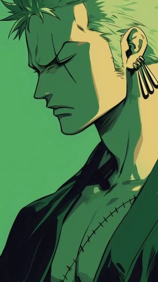 Roronoa Zoro ilustración en tonos verdes Fondo de pantalla
