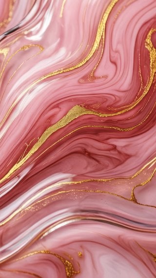 Pink Liquid Marble with Gold Veins Wallpaper