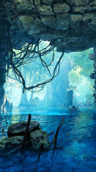 Ancient ruins in a jungle, Scarlet Forest in Monster Hunter Wilds Wallpaper