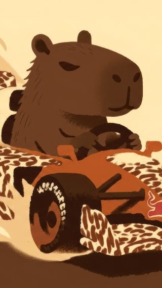 Capibara conduciendo un coche de carreras Fondo de pantalla