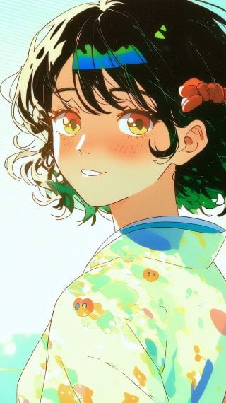 Chica anime en paisaje acuático veraniego - Aesthetic Fondo de pantalla