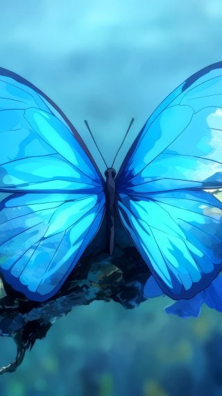Gran mariposa azul entre flores - Fantasía Anime Fondo de pantalla