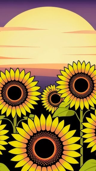 Campo de girasoles al atardecer - ilustración Fondo de pantalla