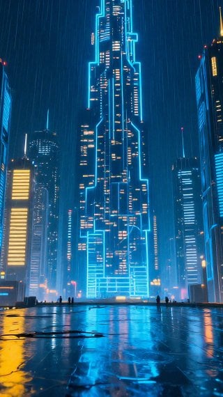 Cyberpunk Megacity with Lights Wallpaper