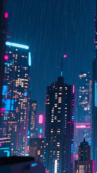 Cyberpunk City with Neon Lights Wallpaper