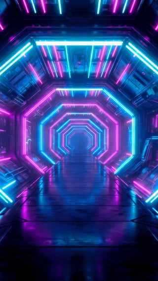 Cyberpunk Sci-Fi Tunnel with Cyan and Magenta Lights Wallpaper