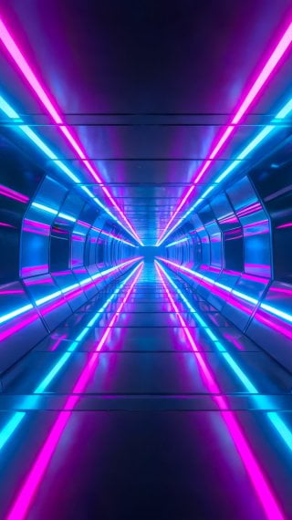Futuristic tunnel with cyan and magenta neon lights Wallpaper