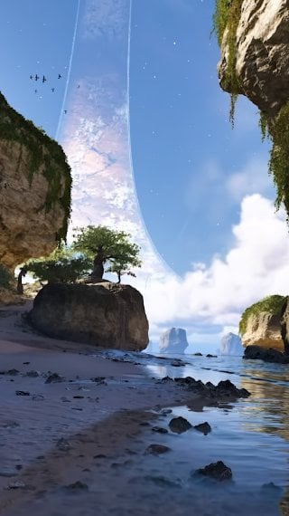 Halo: Combat Evolved - Beach with a large rock formation Wallpaper