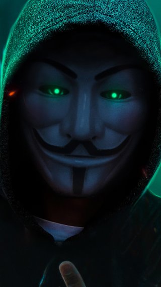 Anonymus mask with green neon colors Wallpaper