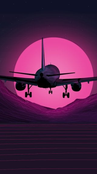 Plane Synthwave Wallpaper