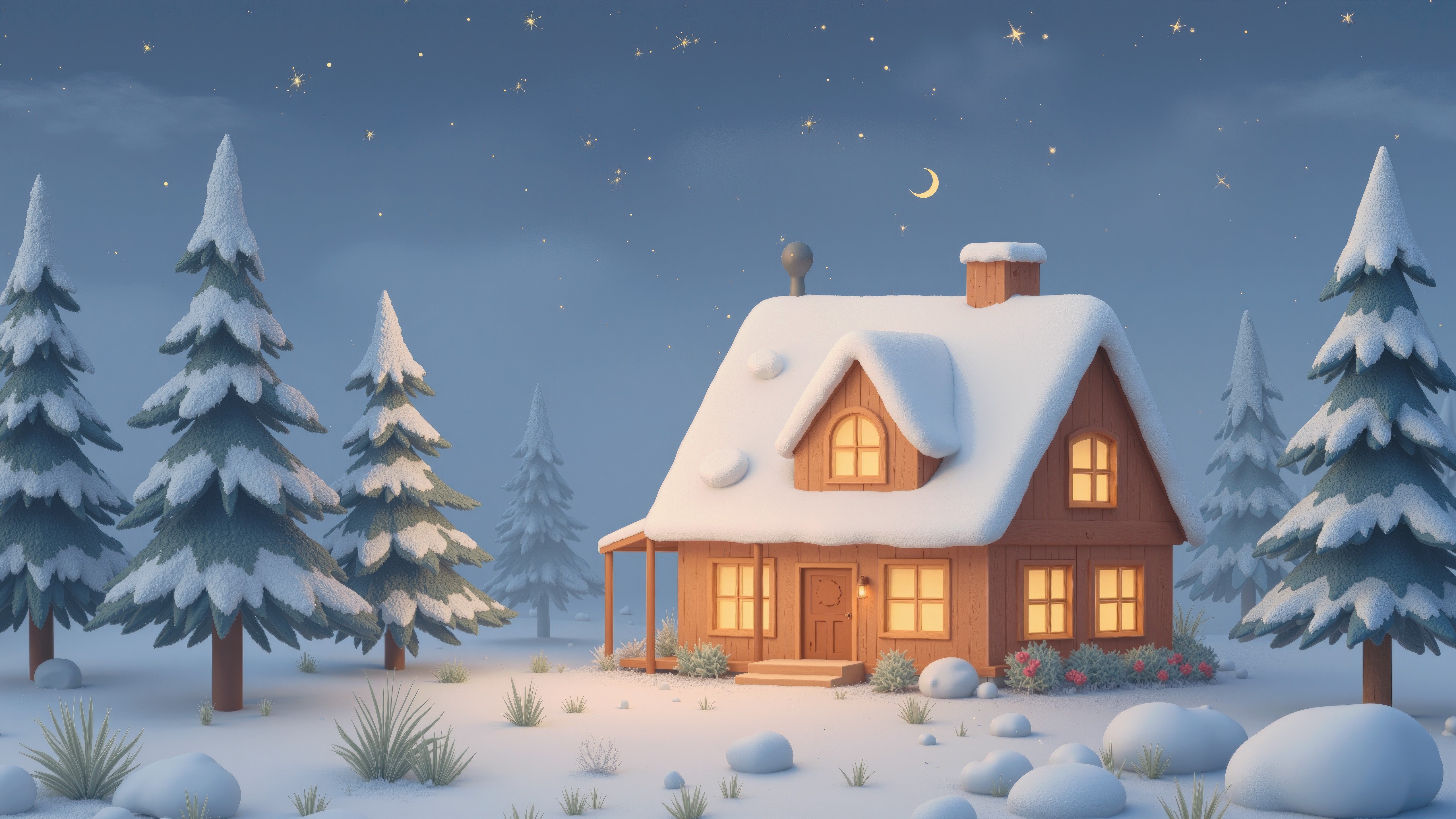 Fondos de pantalla 3D House Animation at Christmas in the Forest