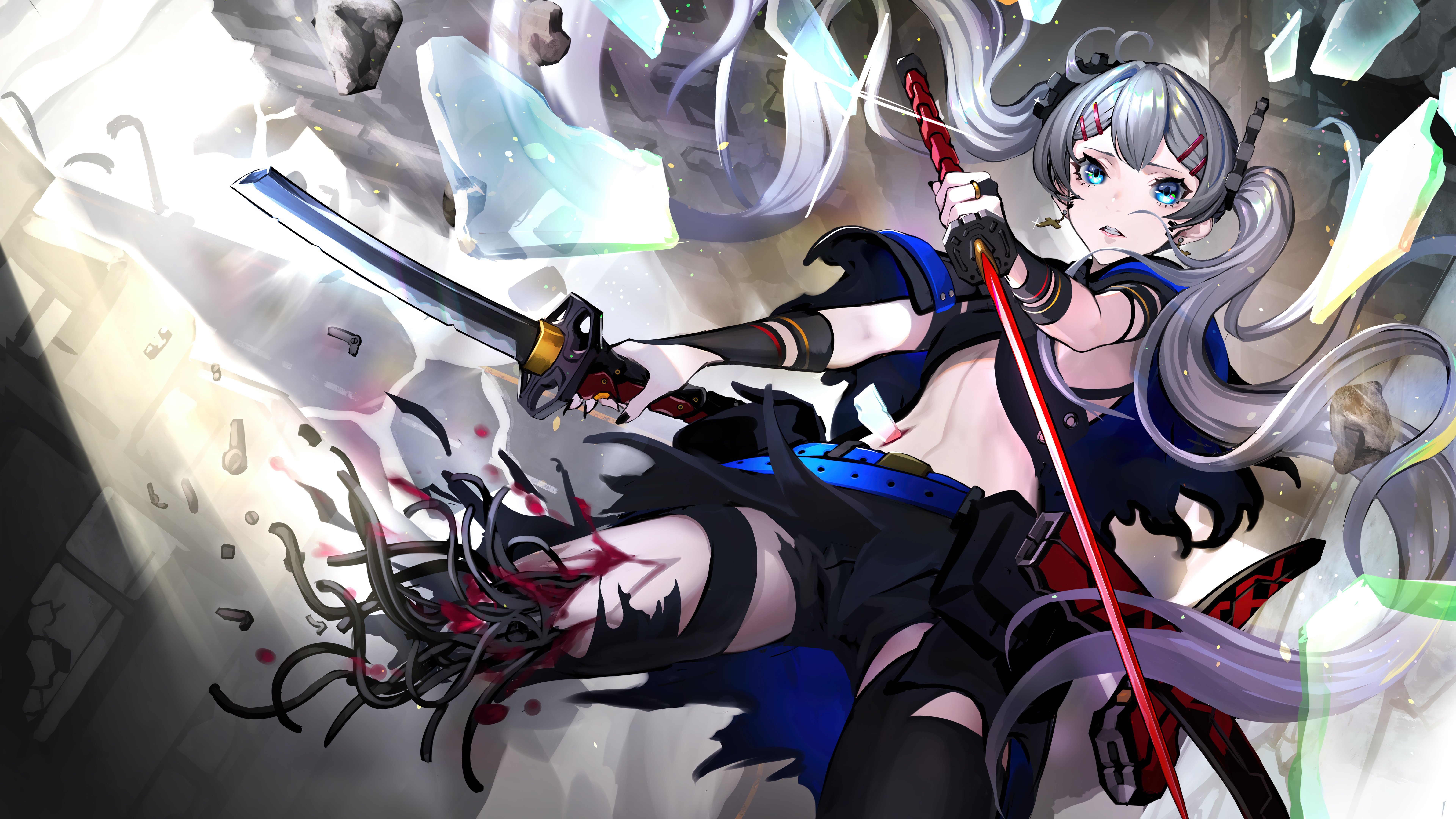 Fondos de pantalla Anime girl cyborg katana y espada