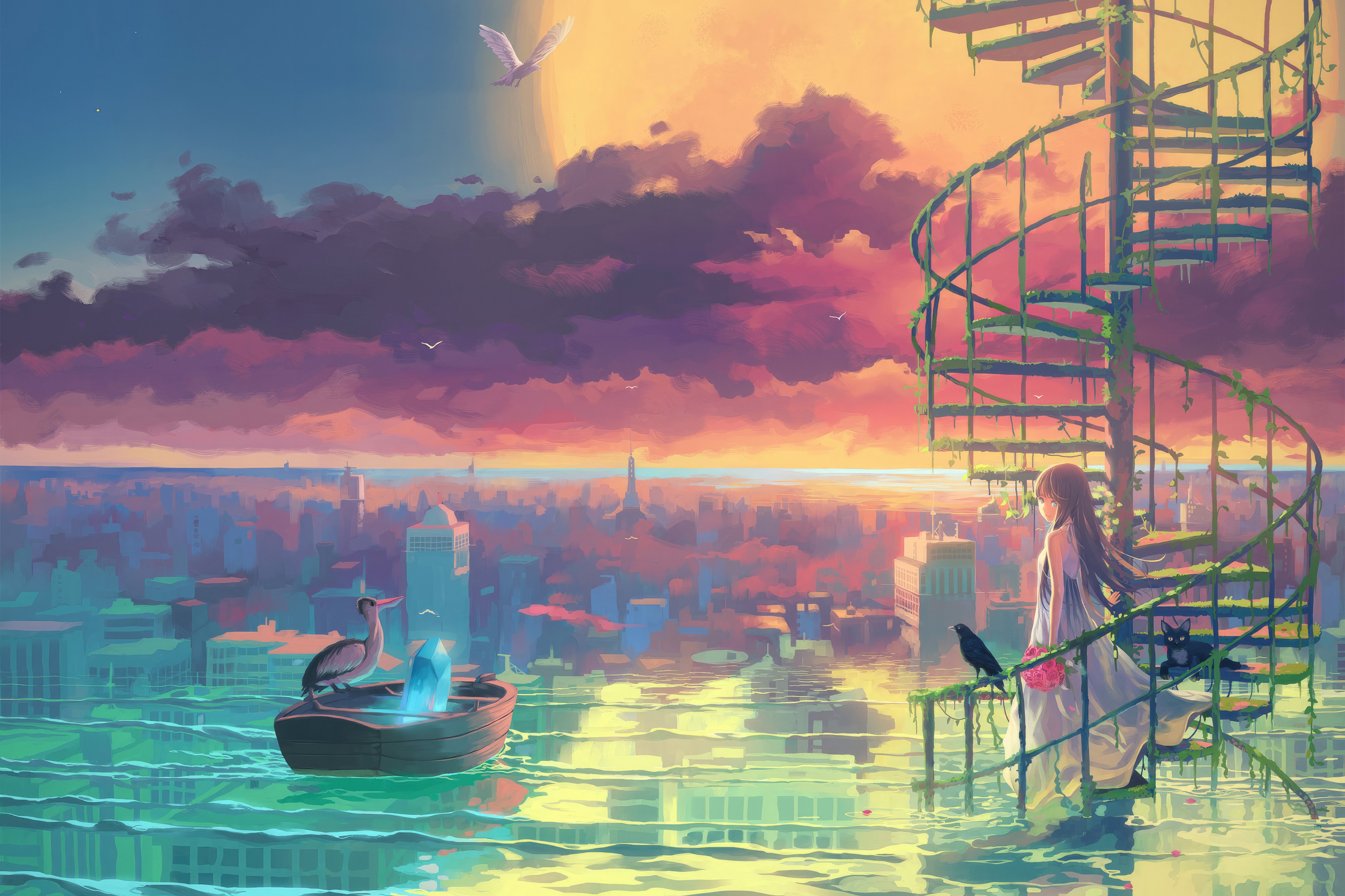 Fondos de pantalla Anime painting landscape with girl