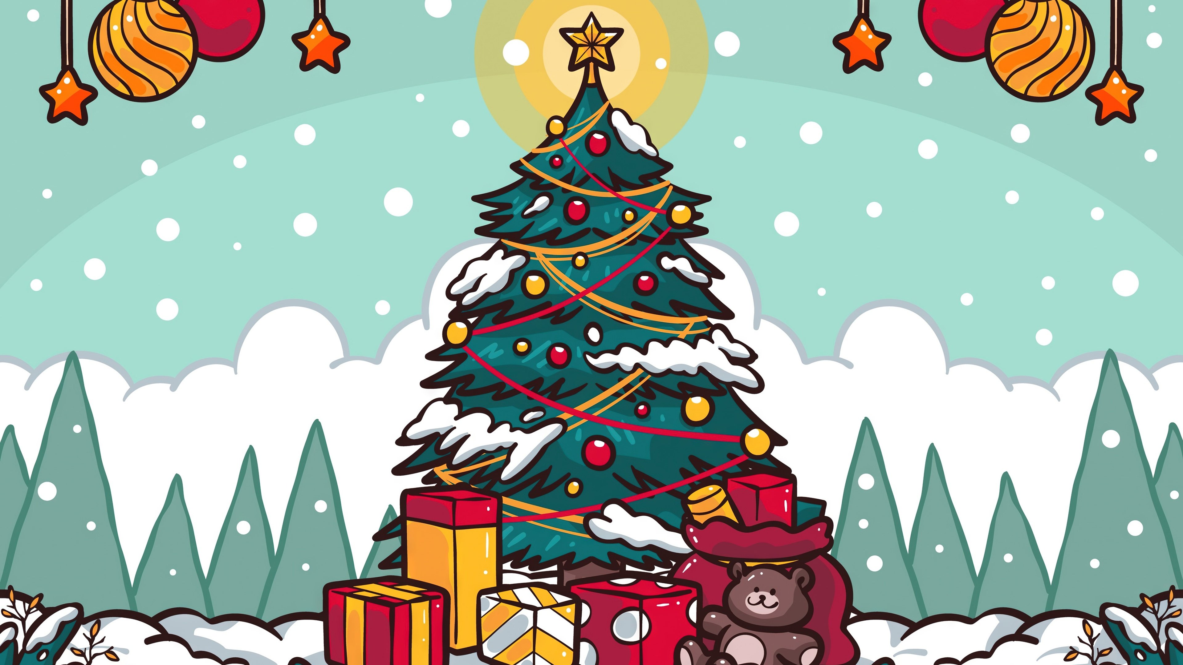Wallpaper Christmas tree with gifts