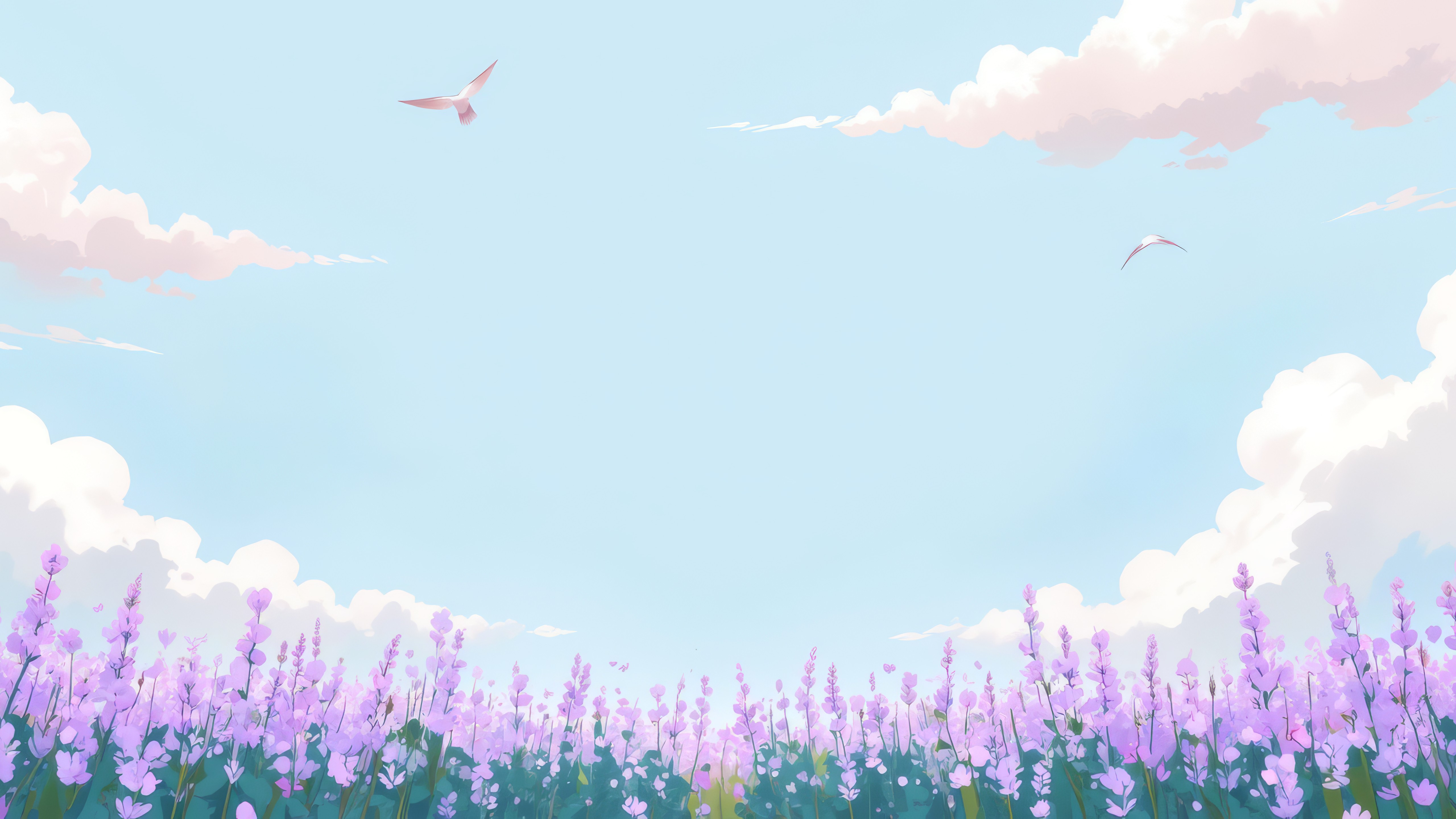 Fondos de pantalla Spring flower field landscape art with clouds in the sky