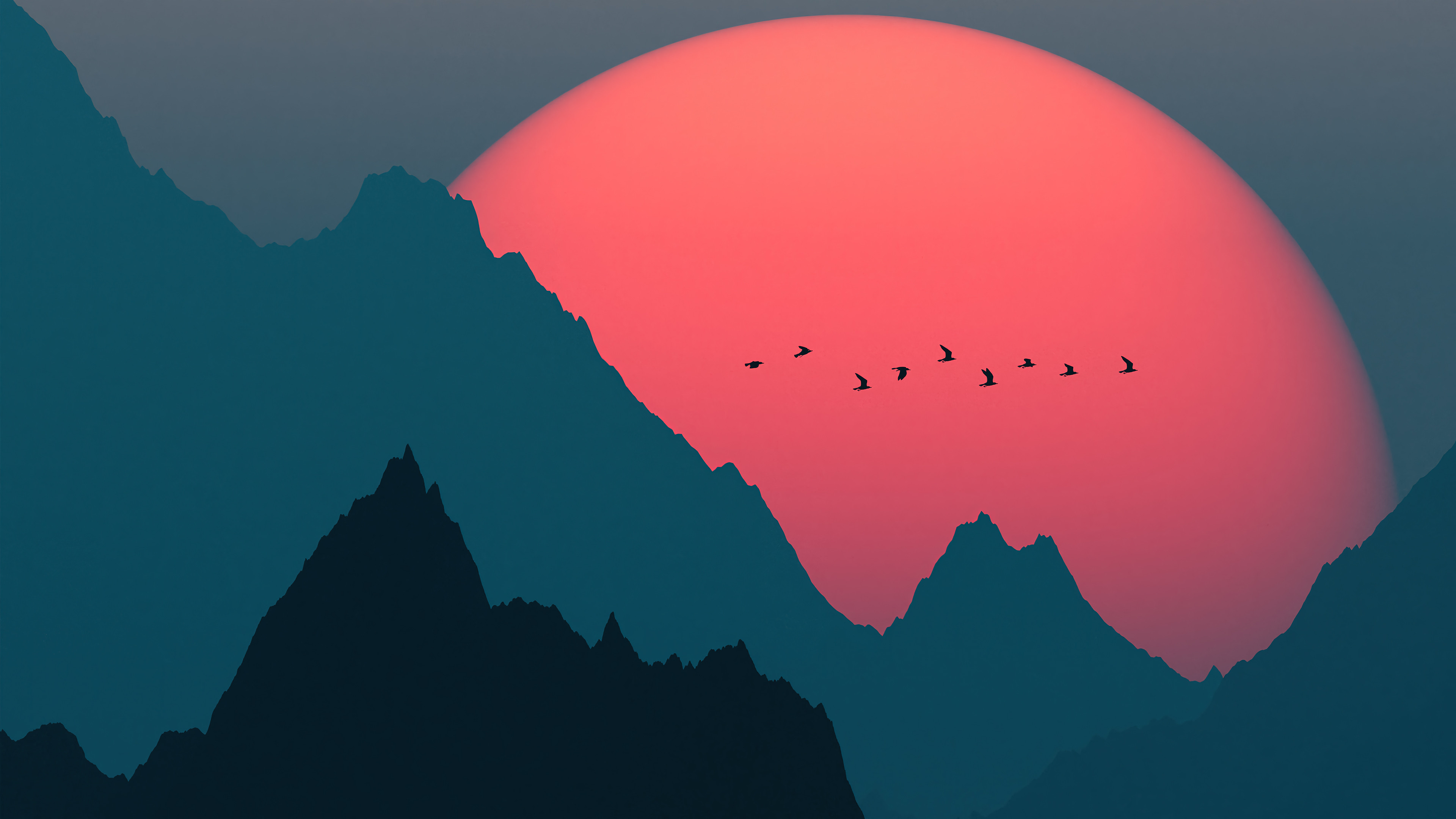 Fondos de pantalla Sunset Moon between mountains