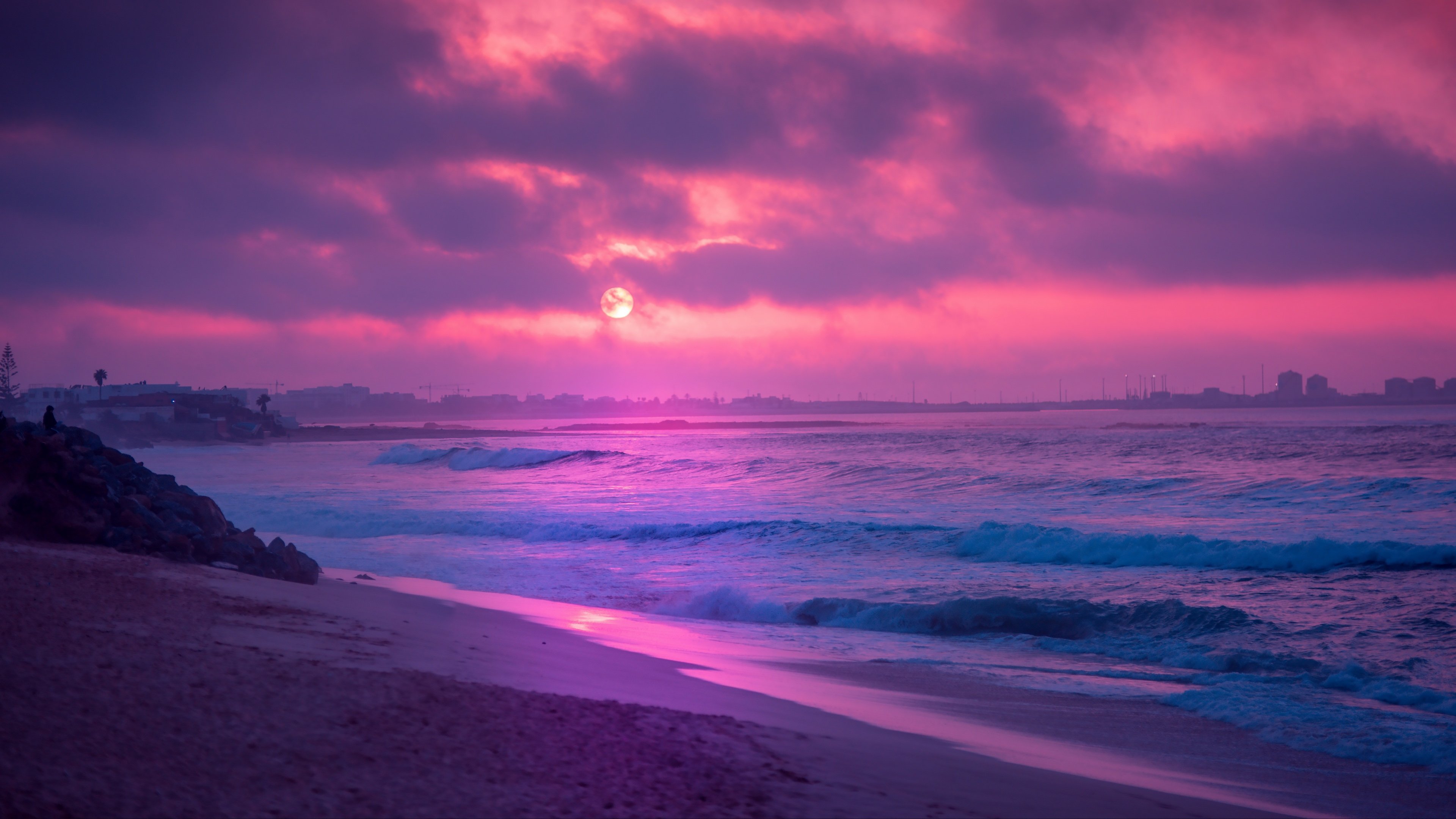 Wallpaper Pink sunset on the beach