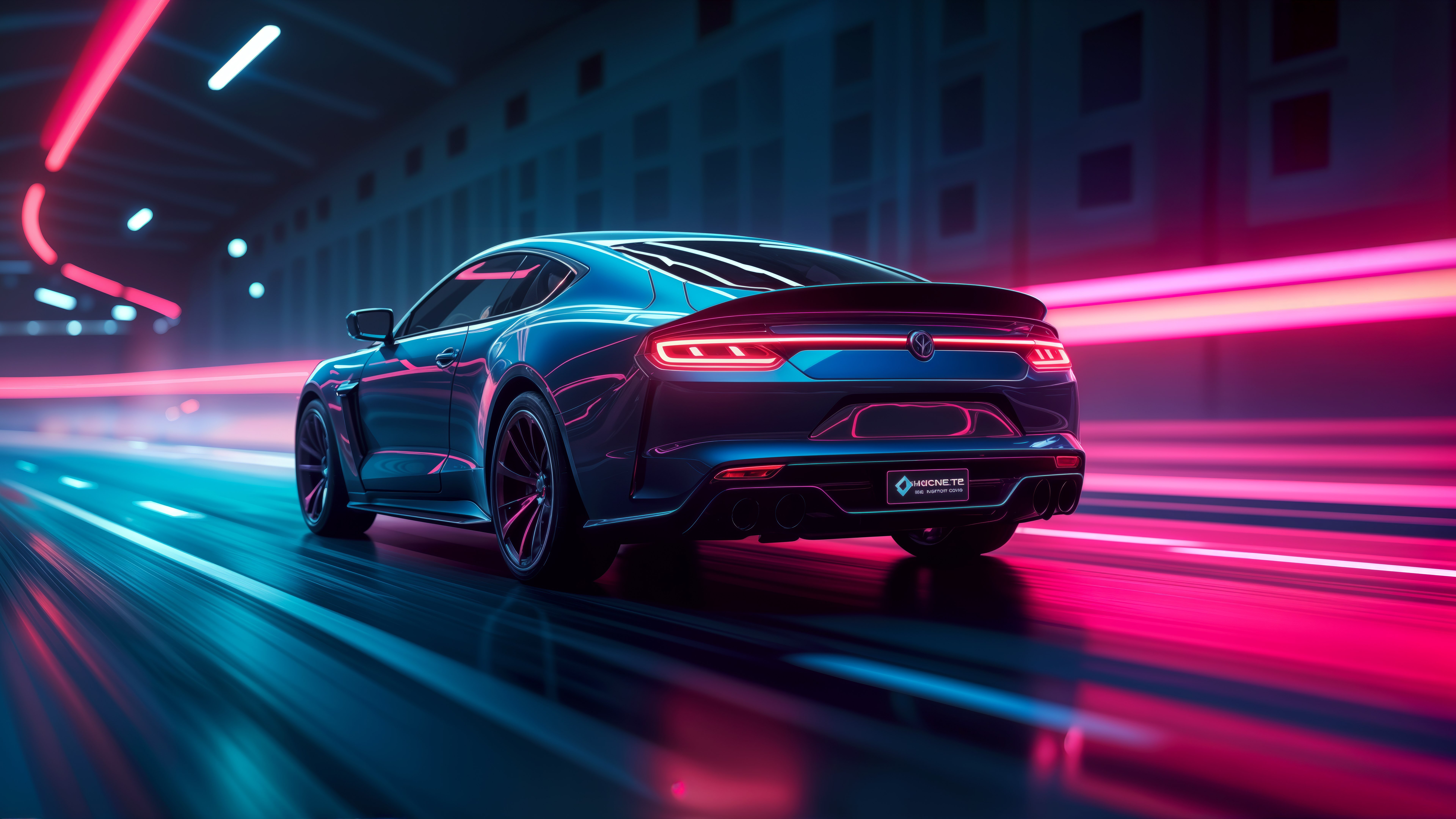 Fondos de pantalla Luxury car in tunnel with neon lights