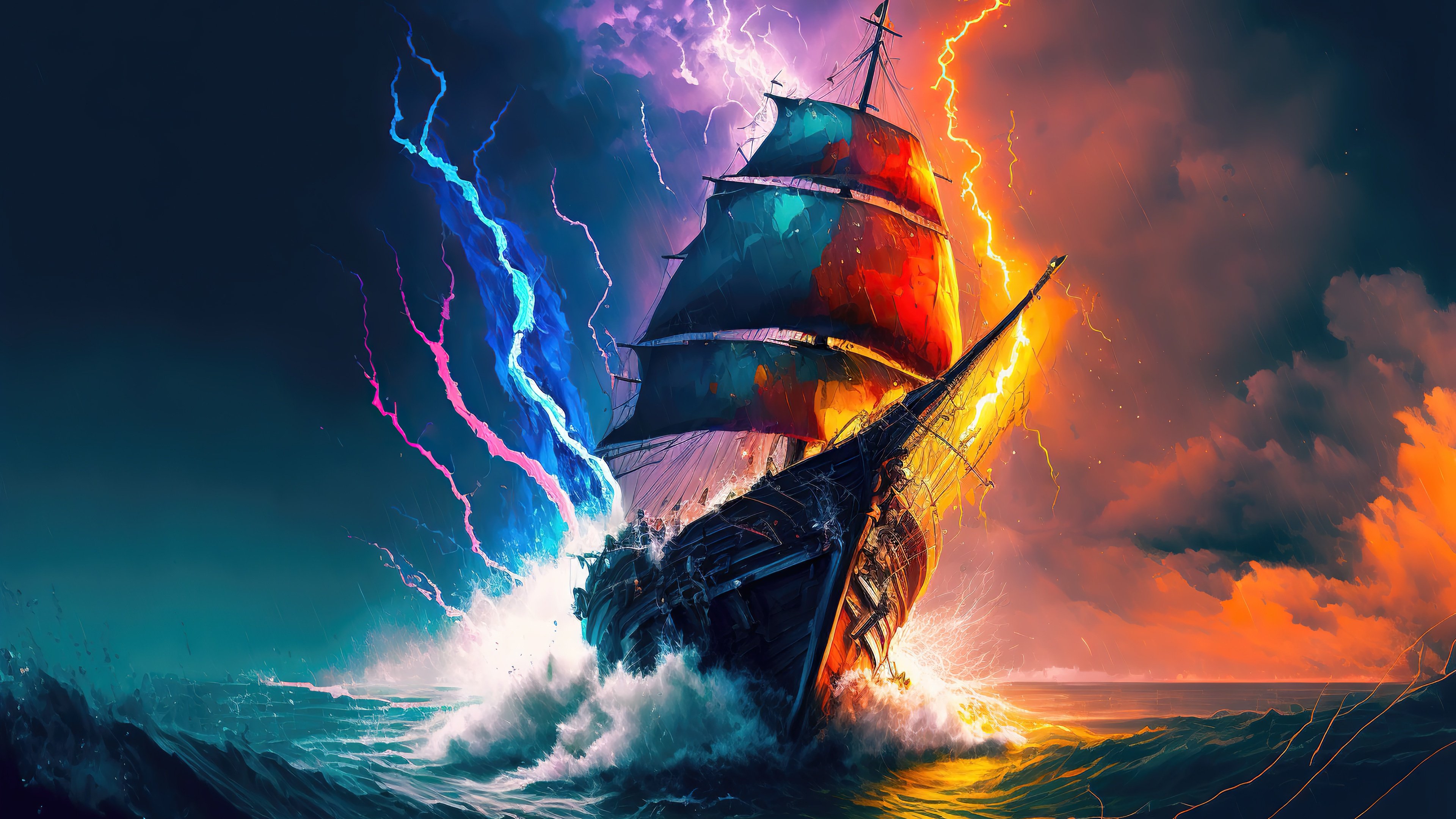 Wallpaper Ship during storm Digital Art