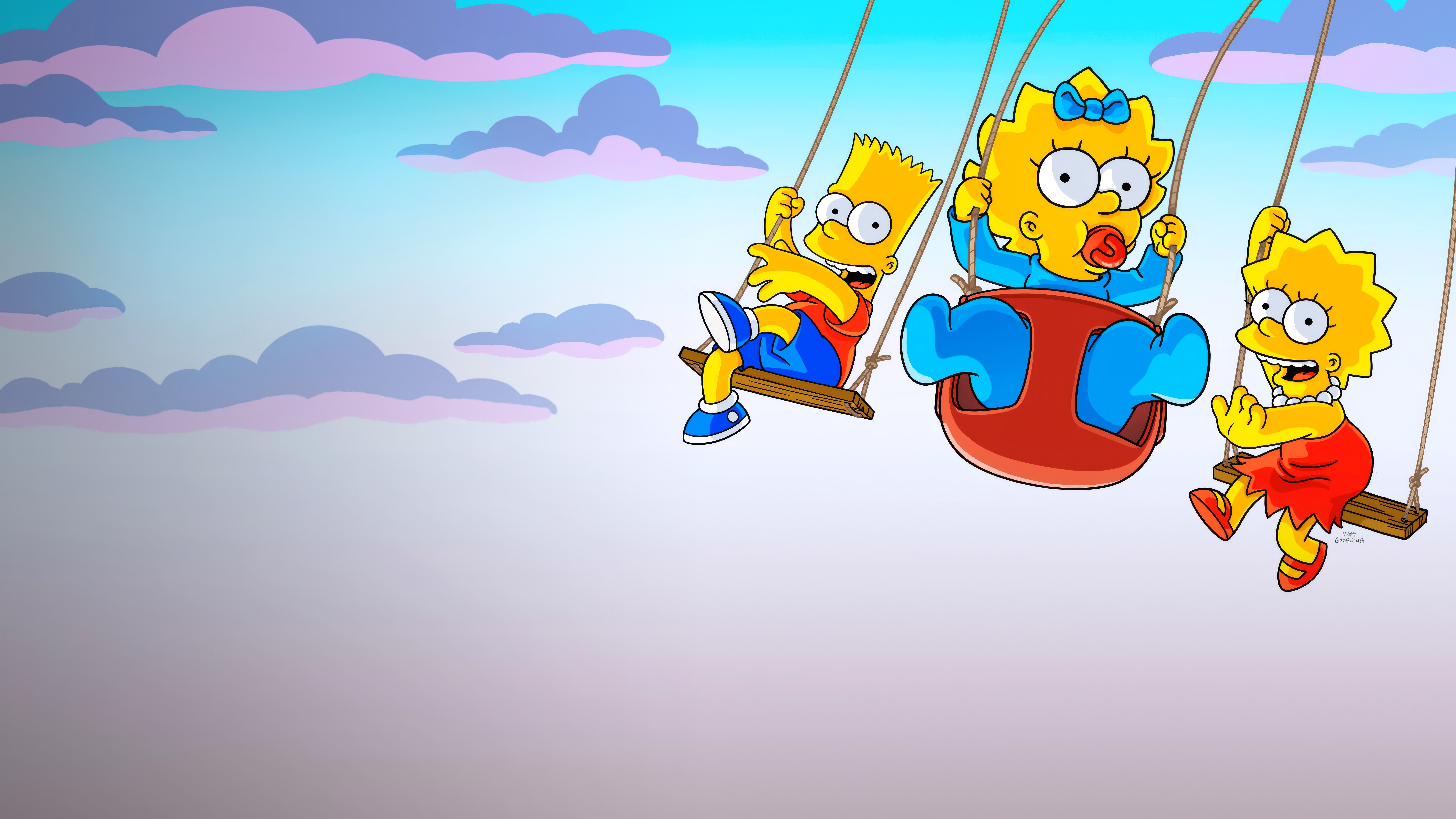 Fondos de pantalla Bart, Maggie and Lisa Simpson swinging