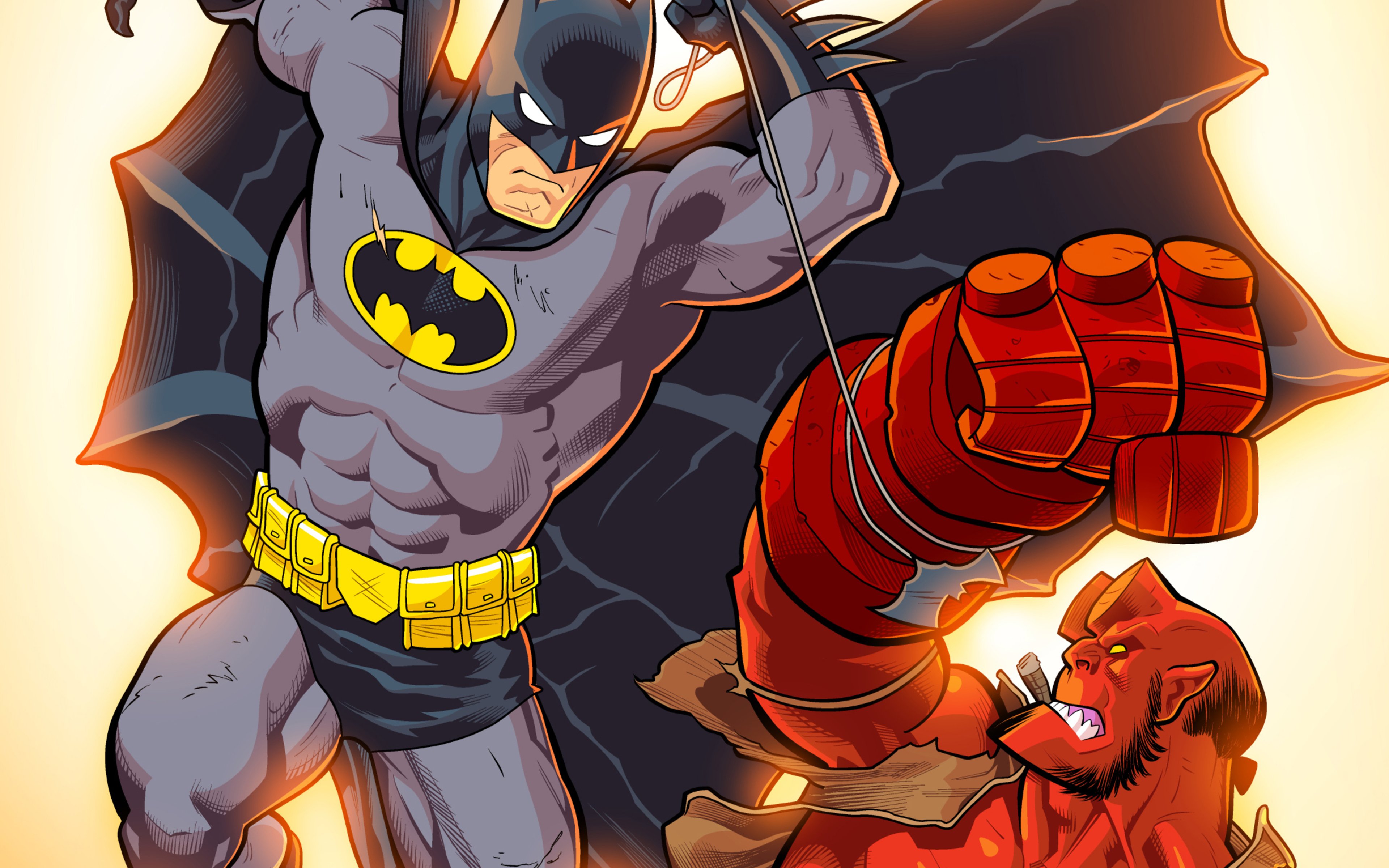Wallpaper Batman fighting Hellboy