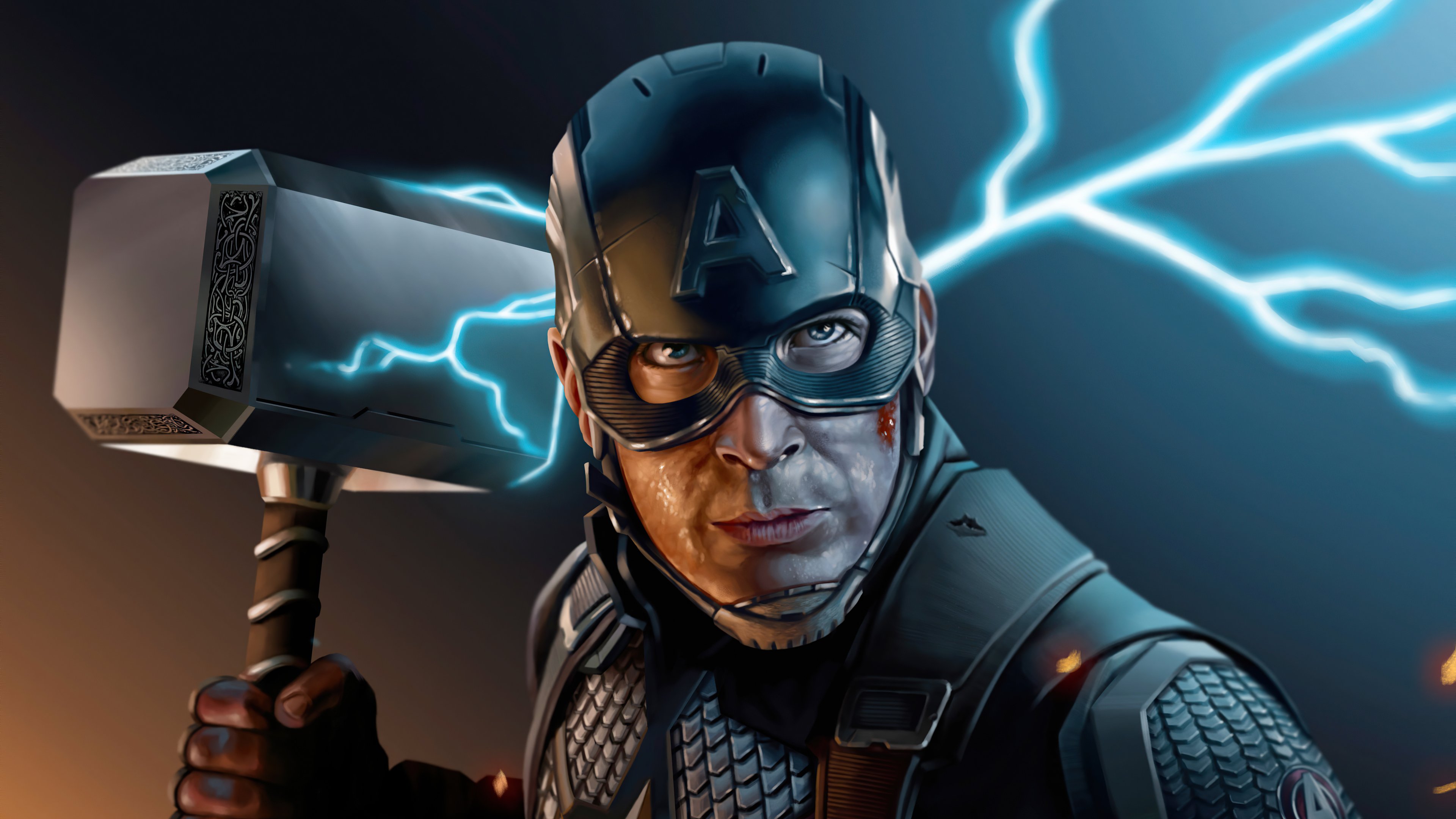 Wallpaper Captain America with Thor's hammer