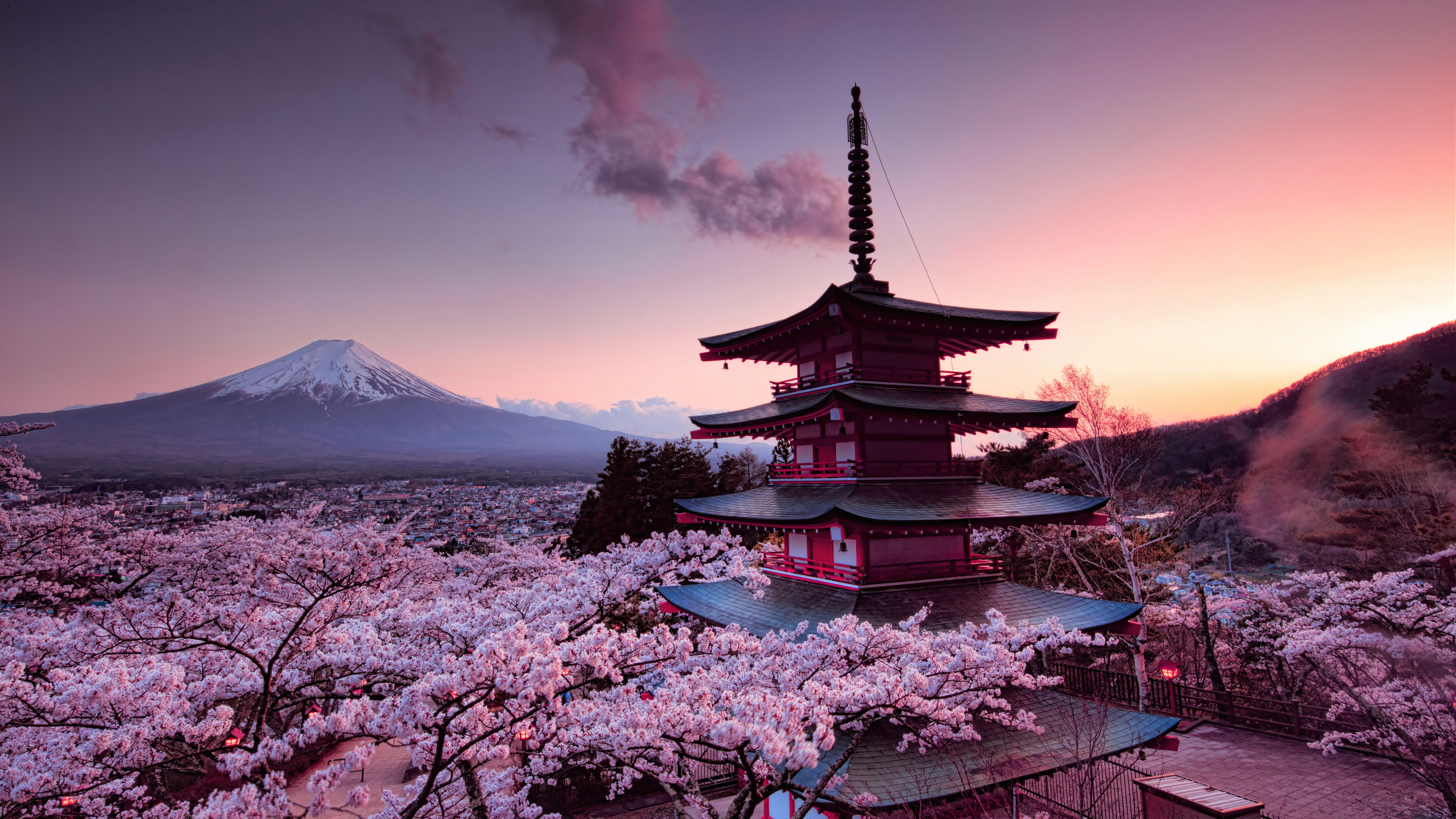 Fondos de pantalla Cerezo en castillo japones en el monte Fuji