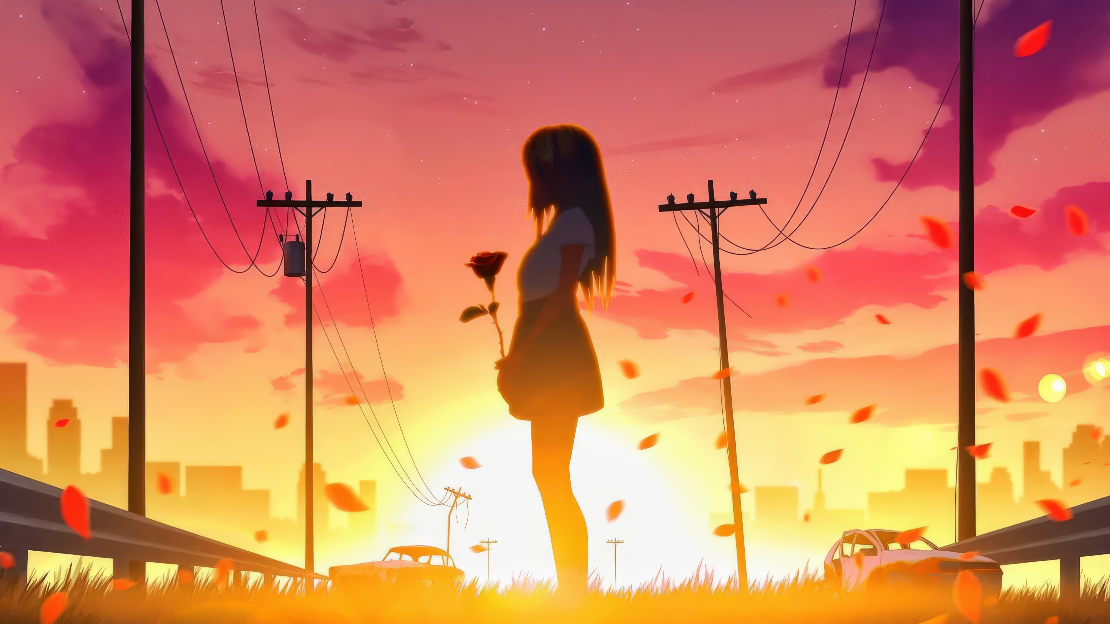 Fondos de pantalla Anime girl sunset in backlight