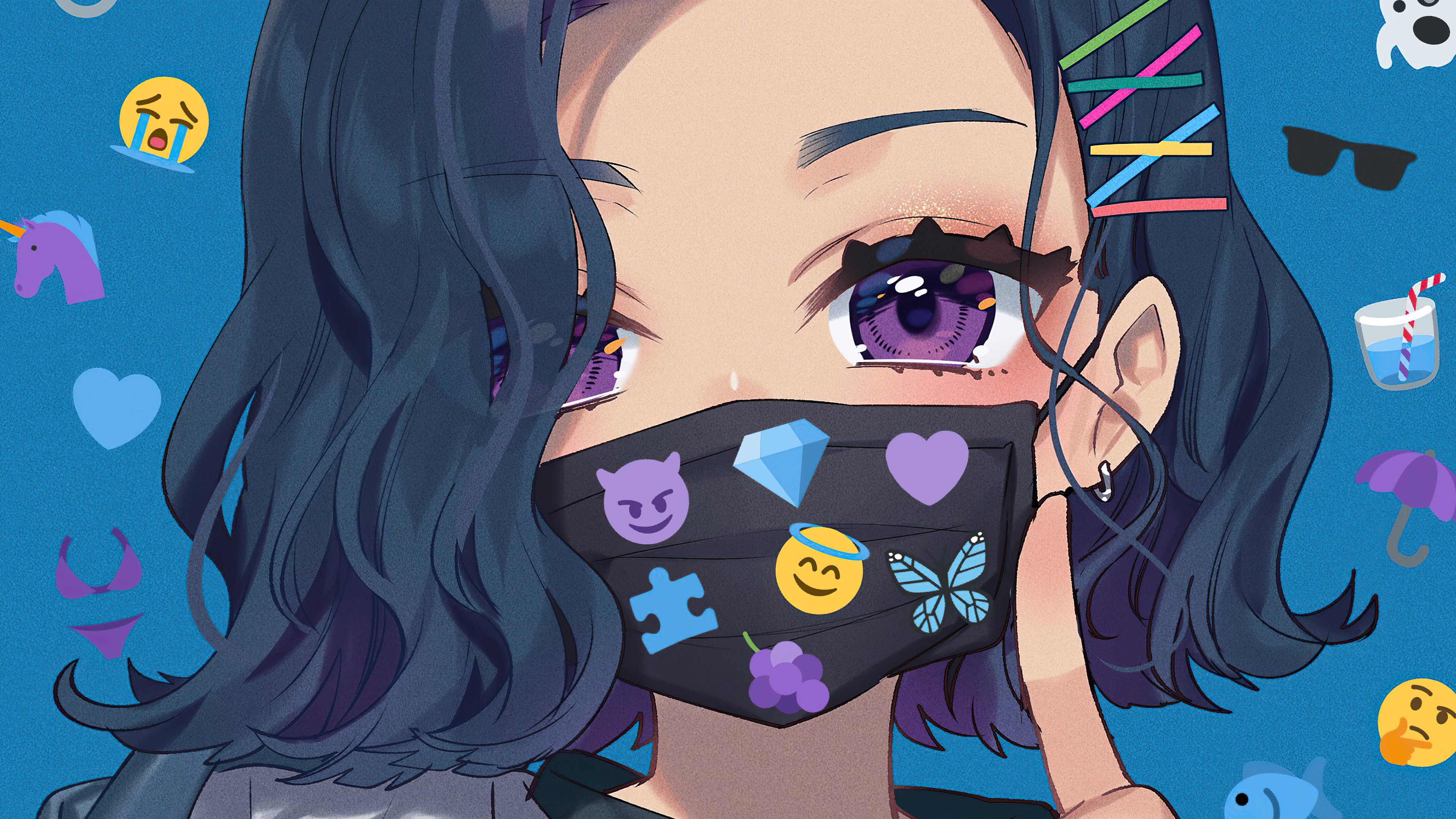 Wallpaper Anime girl with purple eyes with mask
