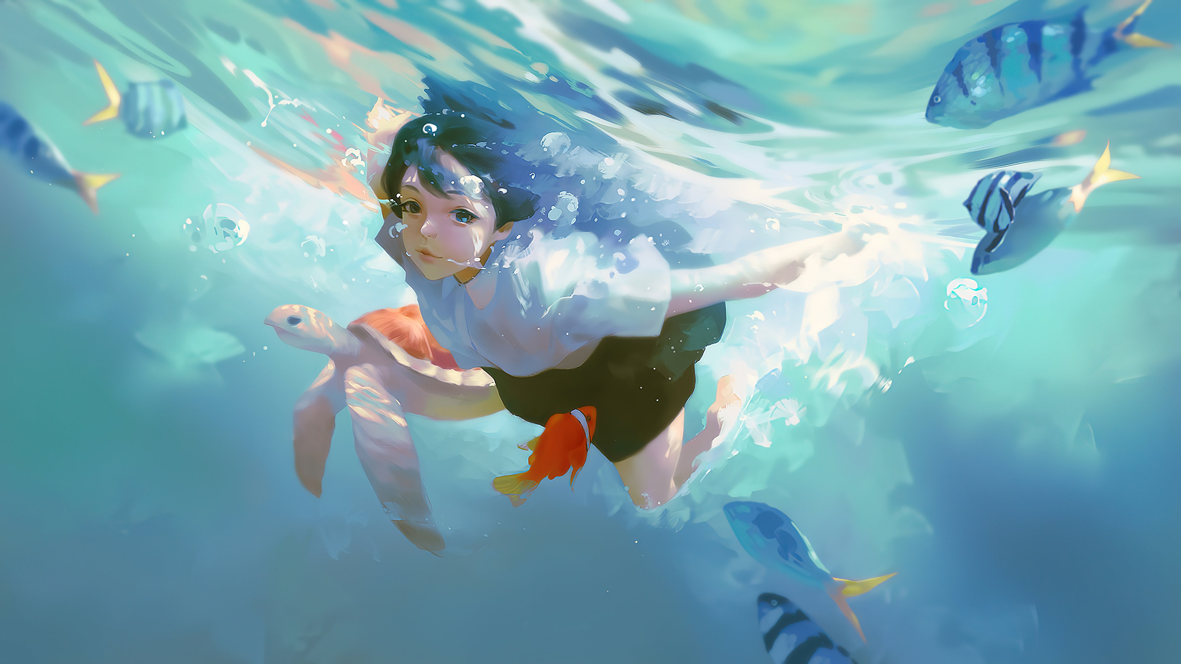 Wallpaper Anime girl nadando