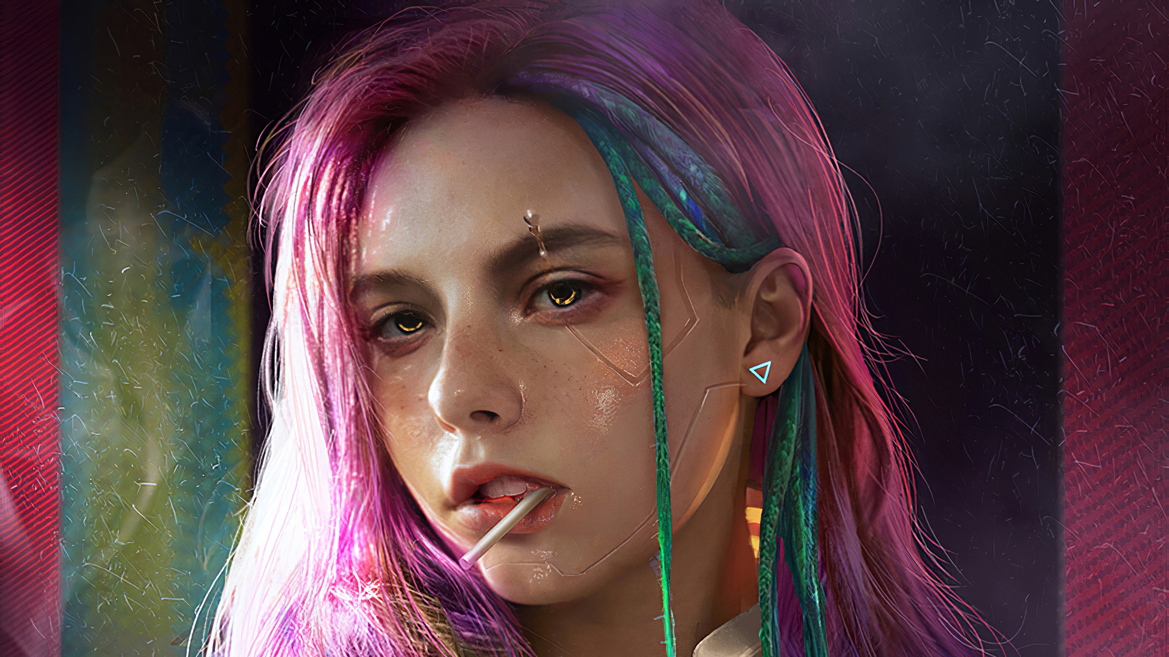 Wallpaper Girl with coloful hair Cyberpunk style
