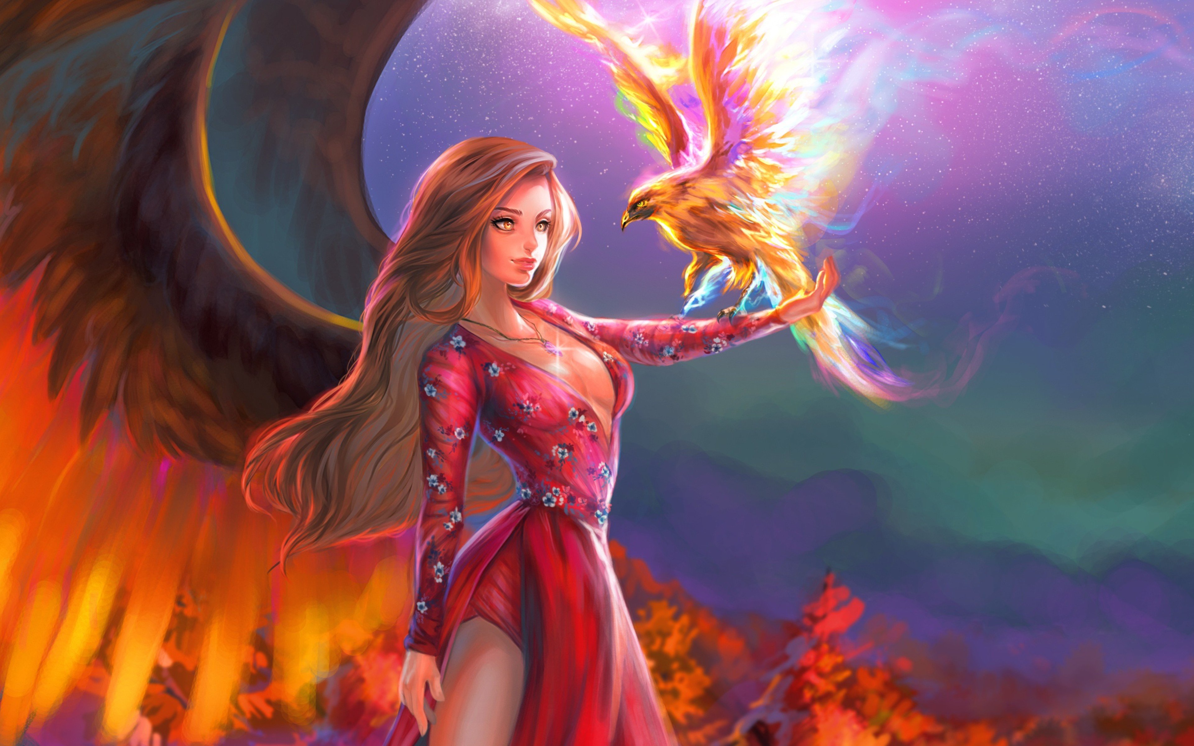 Wallpaper Girl with phoenix