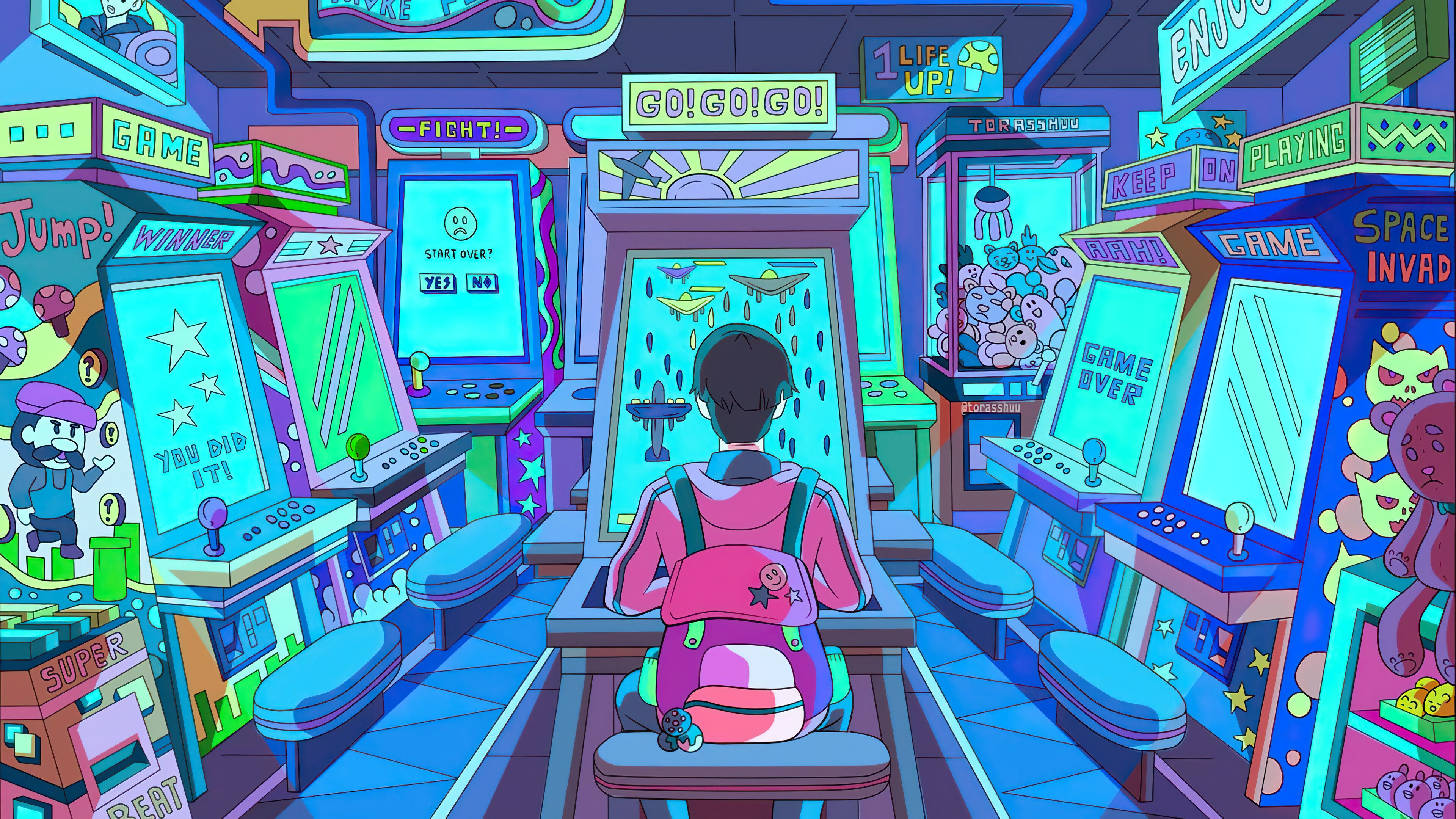 Wallpaper Boy playing Arcade